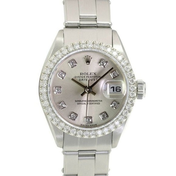 ROLEX DATEJUST SILVER DIAMOND DIAL 1.15CTW DIAMOND STEEL OYSTER WATCH 26MM 69174 - Picture 1 of 6